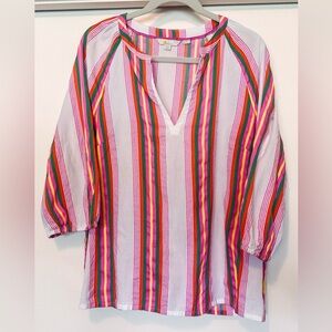 Boden Colorful Striped V-Neck L/S Linen Top in Size 16/18
